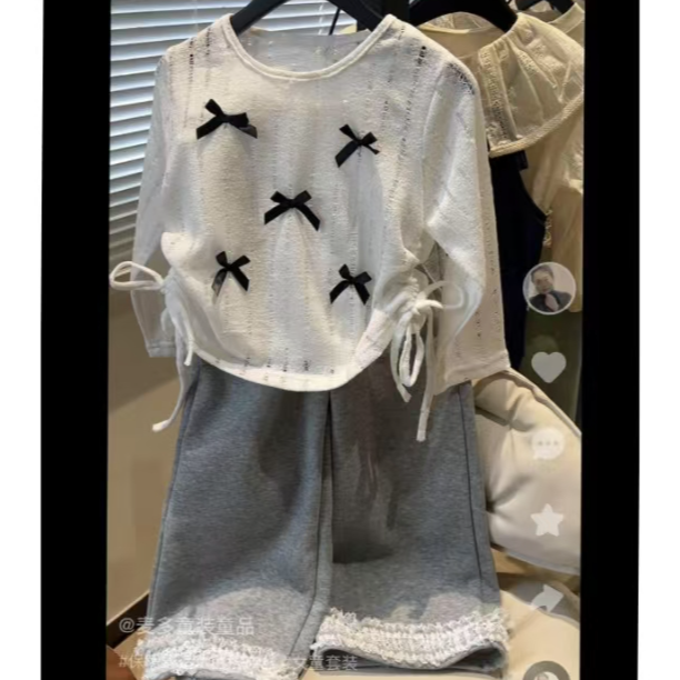 抽绳上衣吊带背心裤子三件套