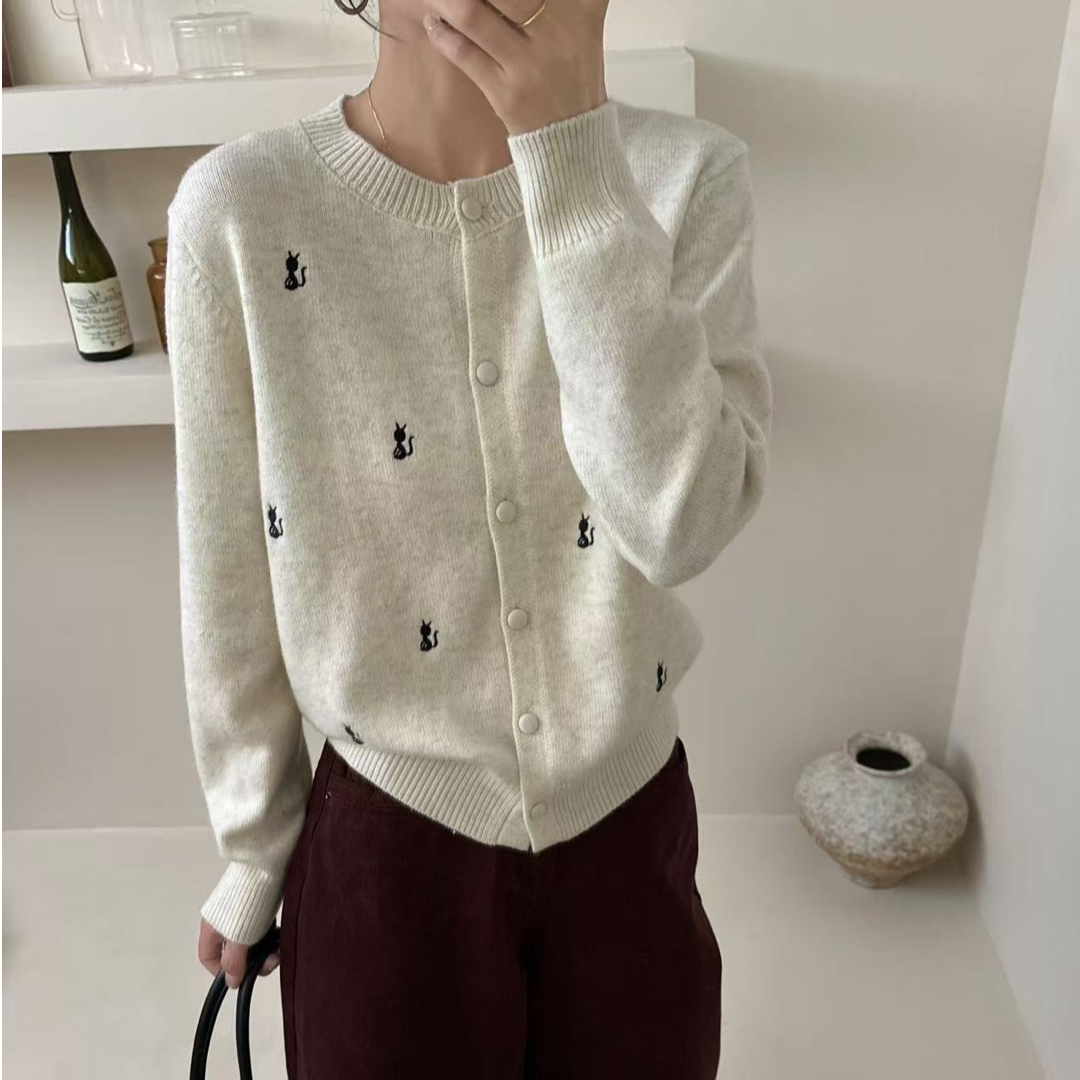 【1010-fh】慵懒风小刺绣秋季新款针织开衫外套