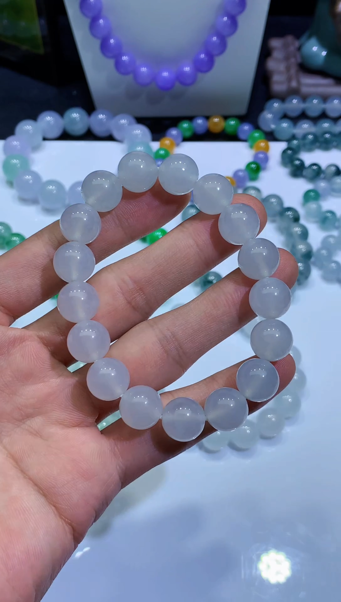 未镶嵌手链翡翠白冰手串卡12mm