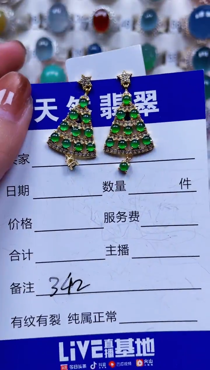 银S925镶嵌翡翠耳饰342