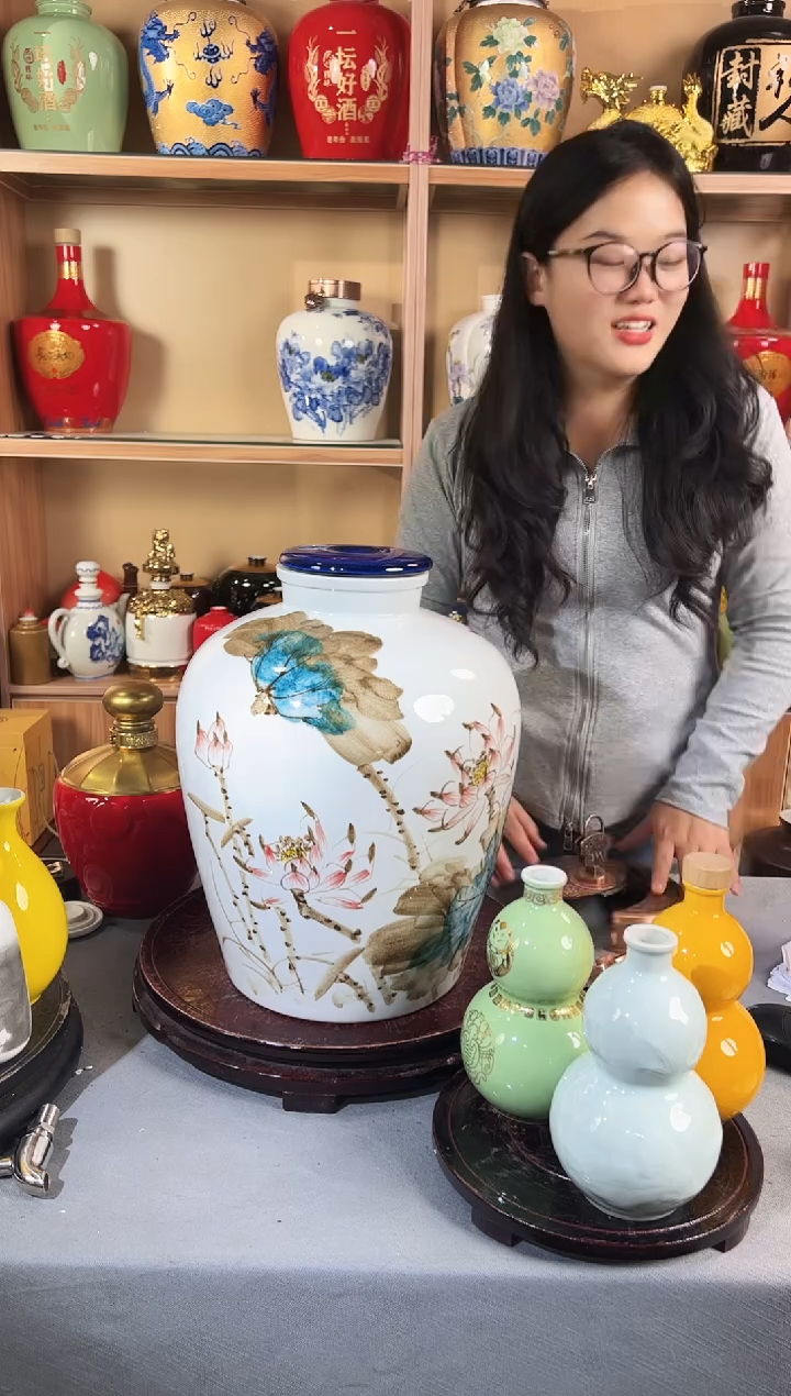 20斤 手绘  荷香  配金属盖（送黑色陶瓷盖葫芦）