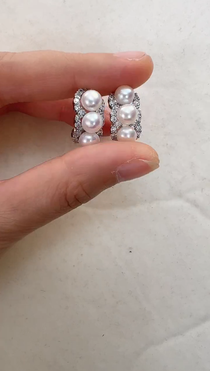 【闪购商品】淡水珍珠耳饰合金银色三珠