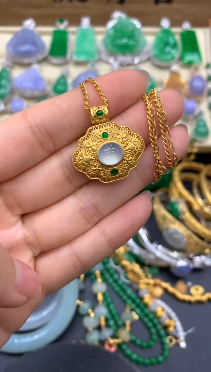 【闪购商品】翡翠颈饰18K金镶嵌456-中国好珍宝