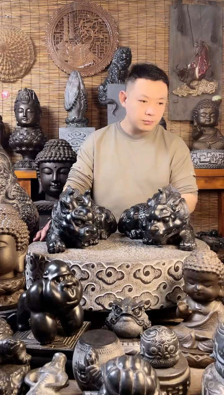 【闪购商品】40貔貅一对天然青石雕刻