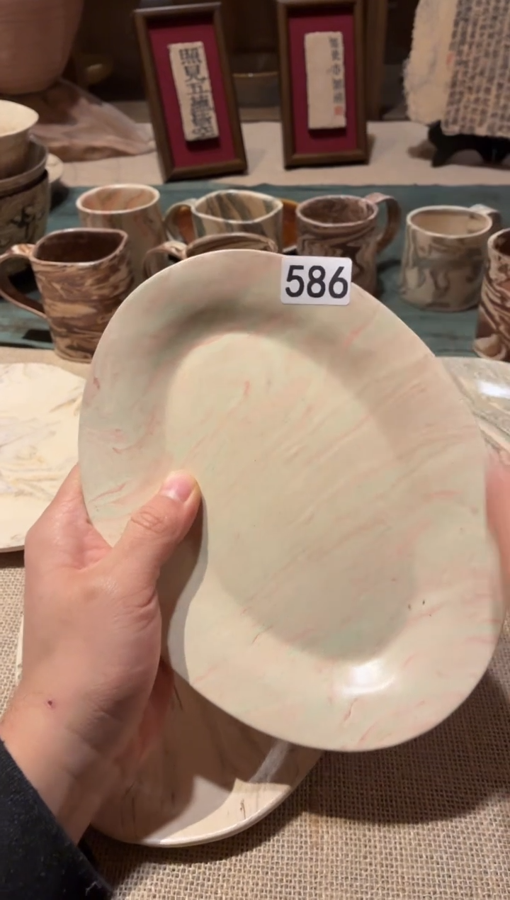 瓷片乱***夜586绞胎泥椭圆盘1个