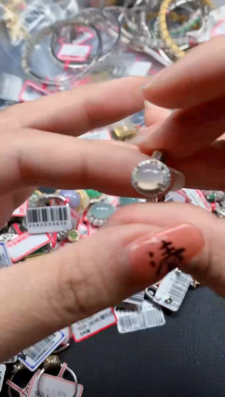 银S925镶嵌戒指翡翠天然A货缅甸翡翠