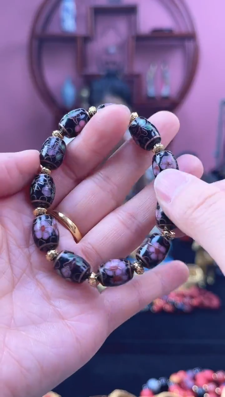 非遗 景泰蓝 手串 鼓珠 黑色