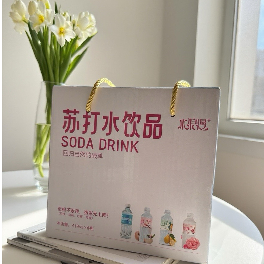 水浪漫0脂肪无汽苏打水419ml/瓶*6 玫瑰柠檬原味白桃四种口味