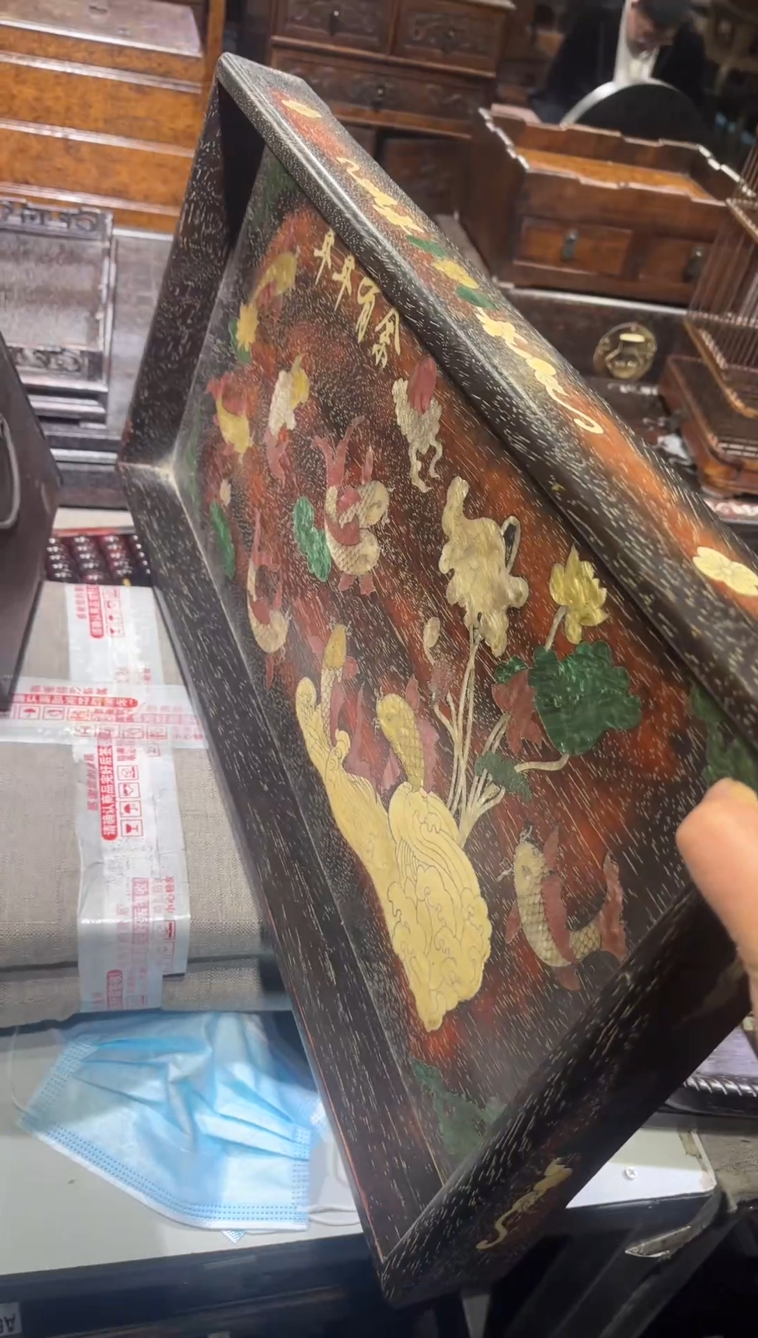 木?****?紫檀镶嵌年年有余茶海