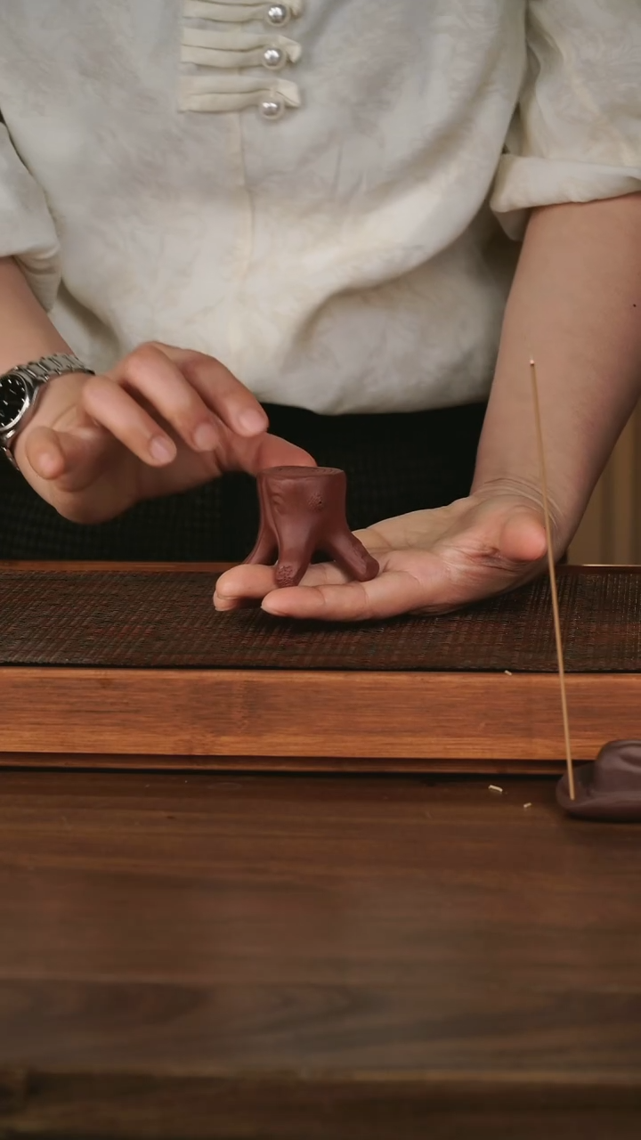 紫砂茶宠 木桩 紫泥 盖置