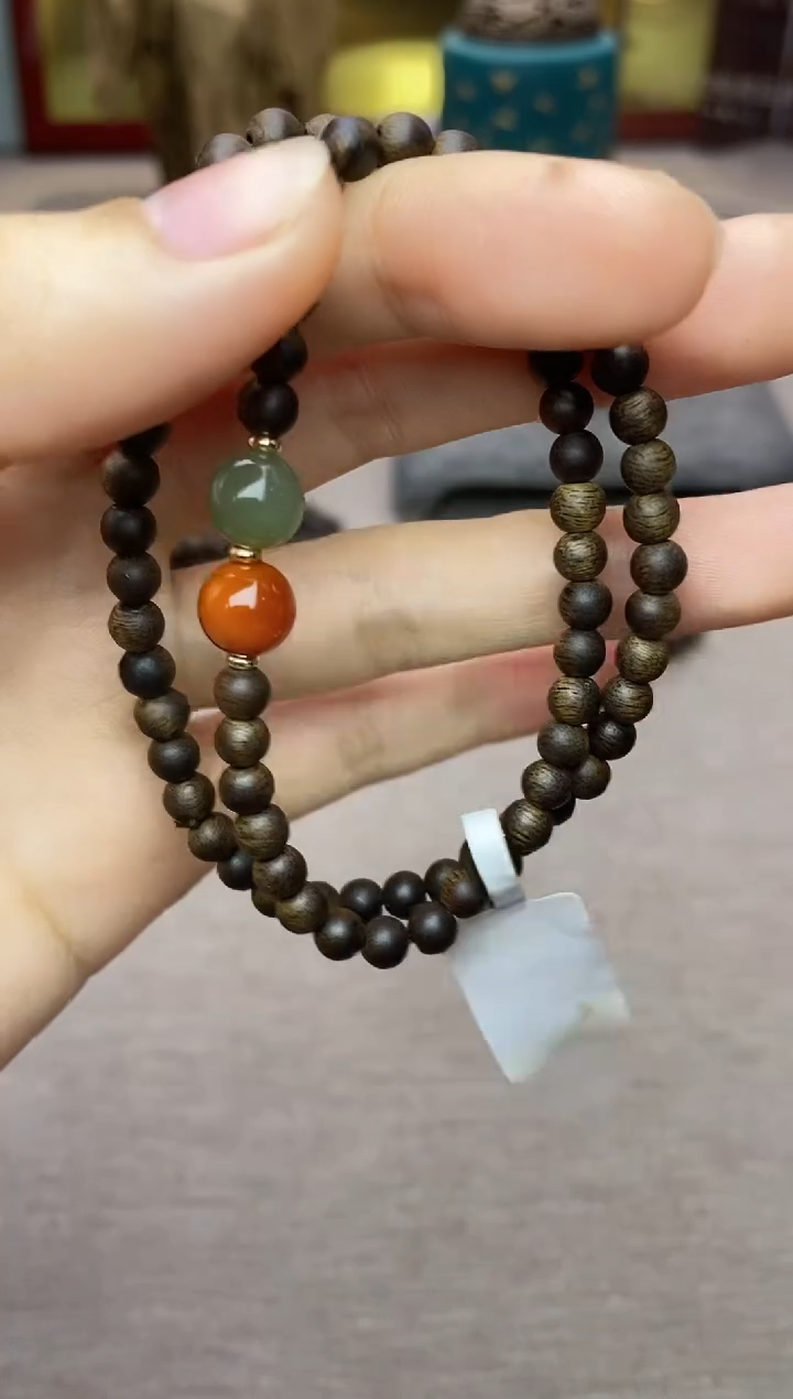 【闪购商品】沉香手串越南芽庄白棋0.4+配饰 沉水双圈款