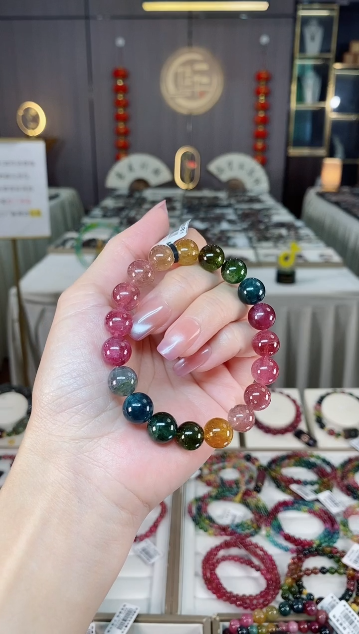 未镶嵌老矿碧玺彩虹单圈手串10mm+碧玺hon多样性发货一条