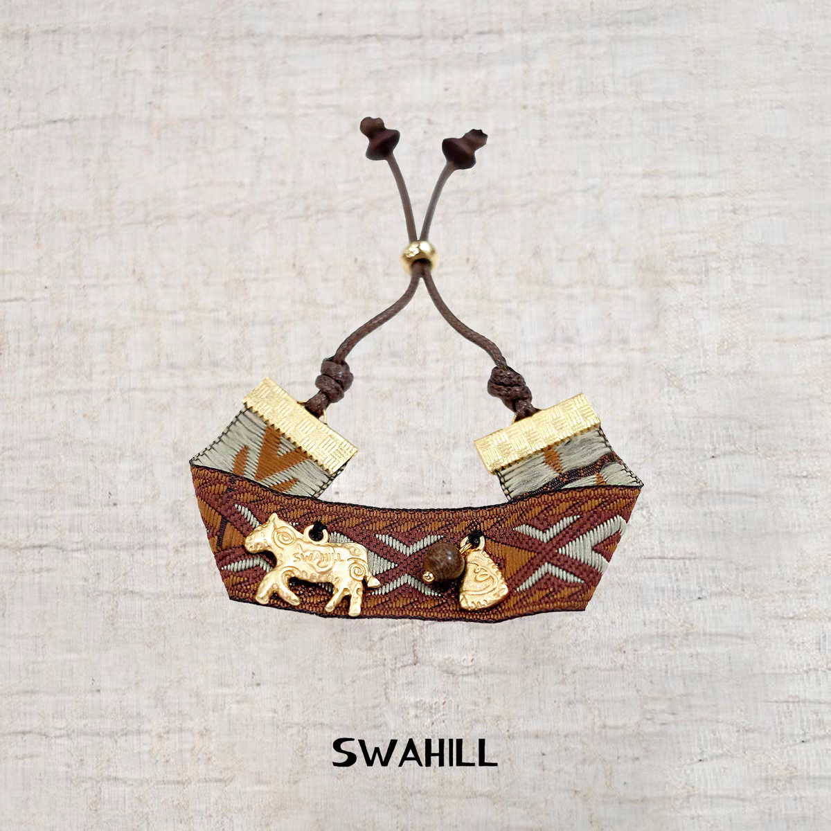 非金属布艺手链 SWAHILL斯瓦山丘 斑马宽织带手绳 复古度假手链