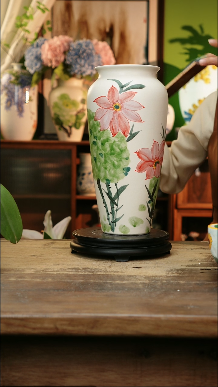 瓷片景德镇纯手工釉下彩精品花瓶