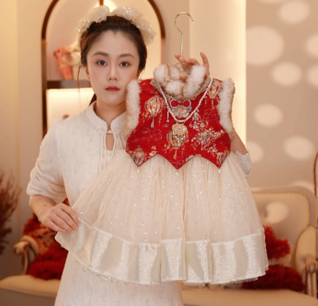 【Y.g7872】 2025冬季新款公主裙女宝甜美加绒马甲连衣裙日常冬款裙