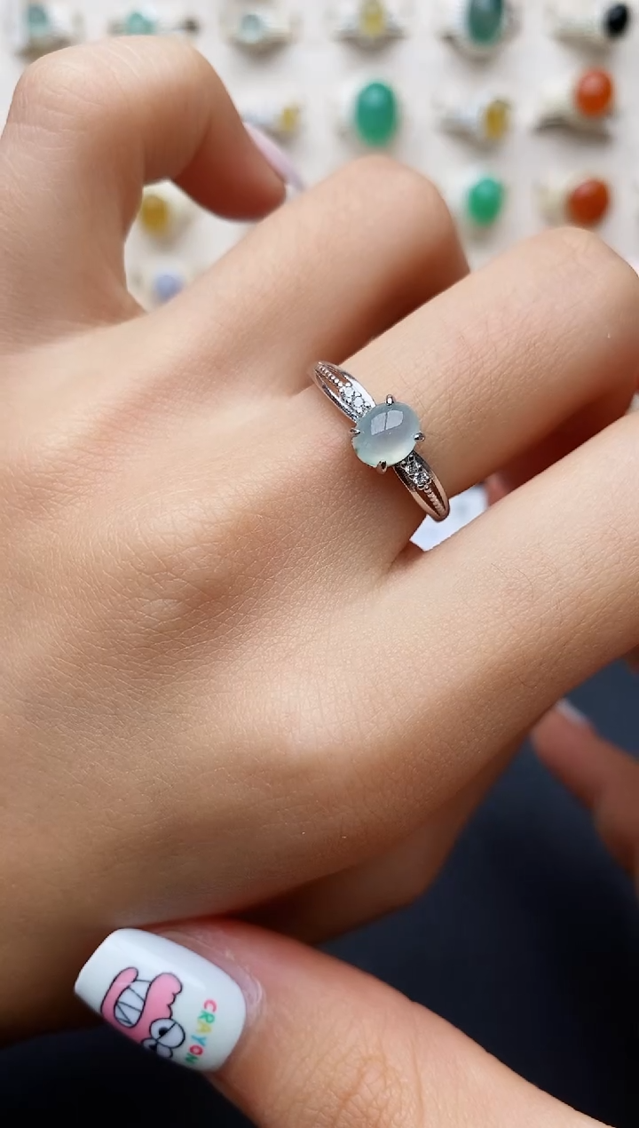 【闪购商品】翡翠戒指银S925镶嵌缅甸翡翠