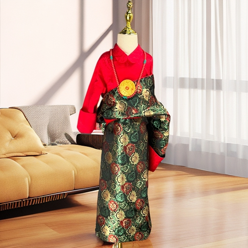 女童翻领两件套藏袍套装#女童藏袍