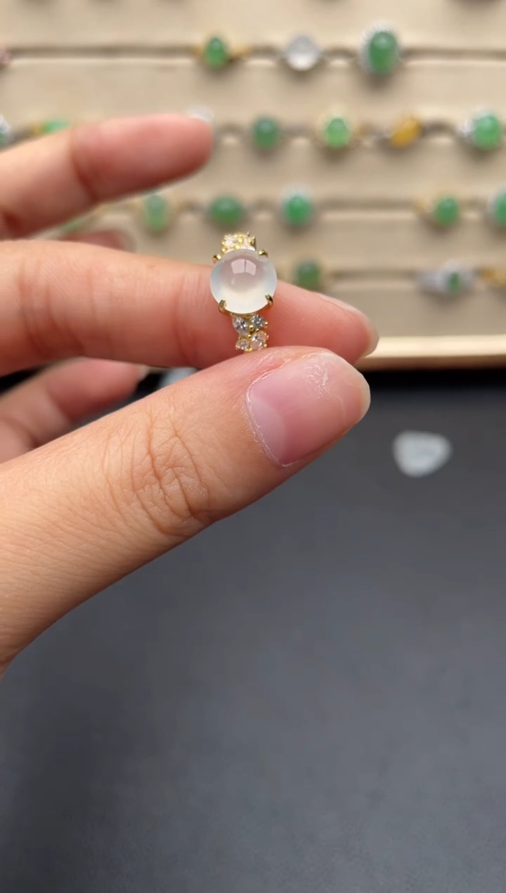 银S925镶嵌戒指翡翠一物一证一礼盒