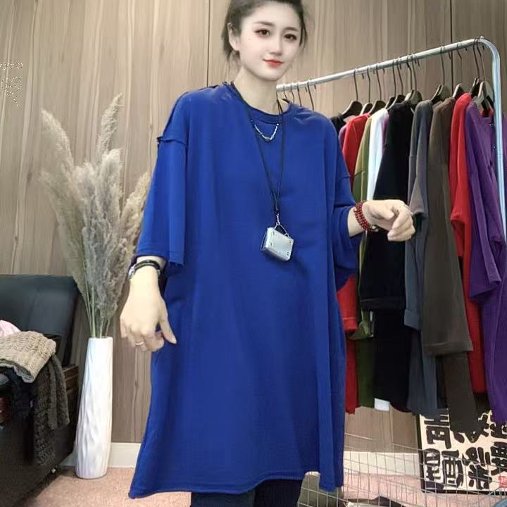 中长款女纯色卫衣吸汗短袖常规款T恤时尚网红ins大码百搭