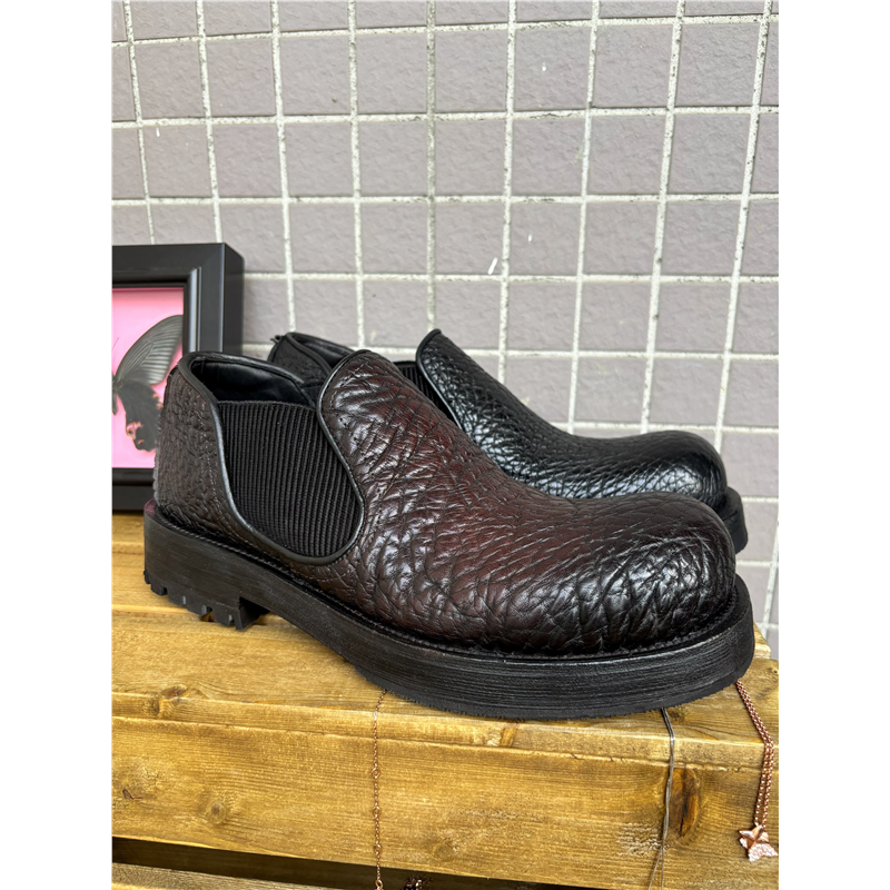 牛皮一脚蹬男士真皮乐福鞋固特异手工制作翘头松紧夏季休闲皮鞋