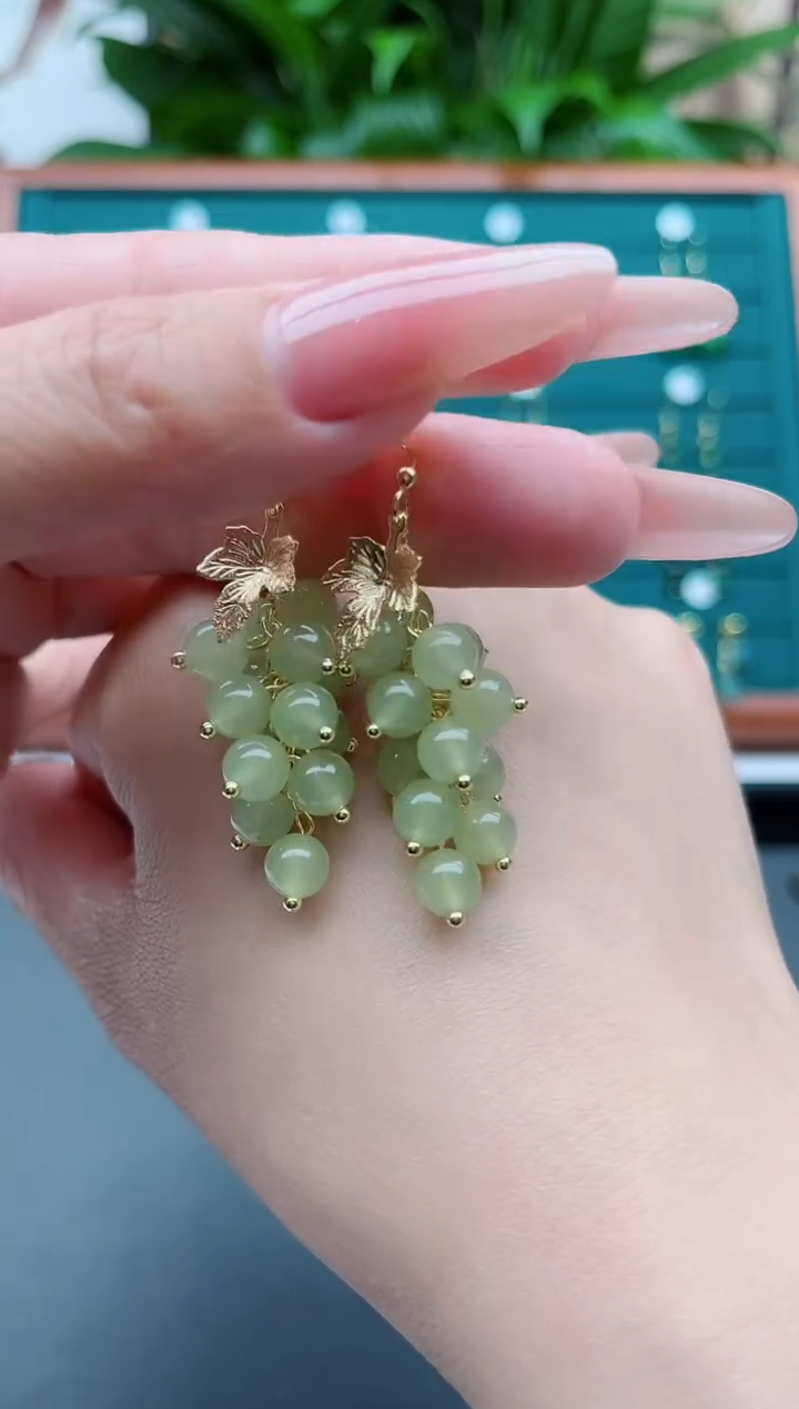 【闪购商品】玛瑙/玉髓耳饰银S925镀金镶嵌3葡萄青