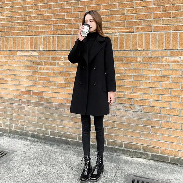 【琼姐姐专属】双面绒大衣女小个子韩版中长款百搭显瘦宽松外套2309