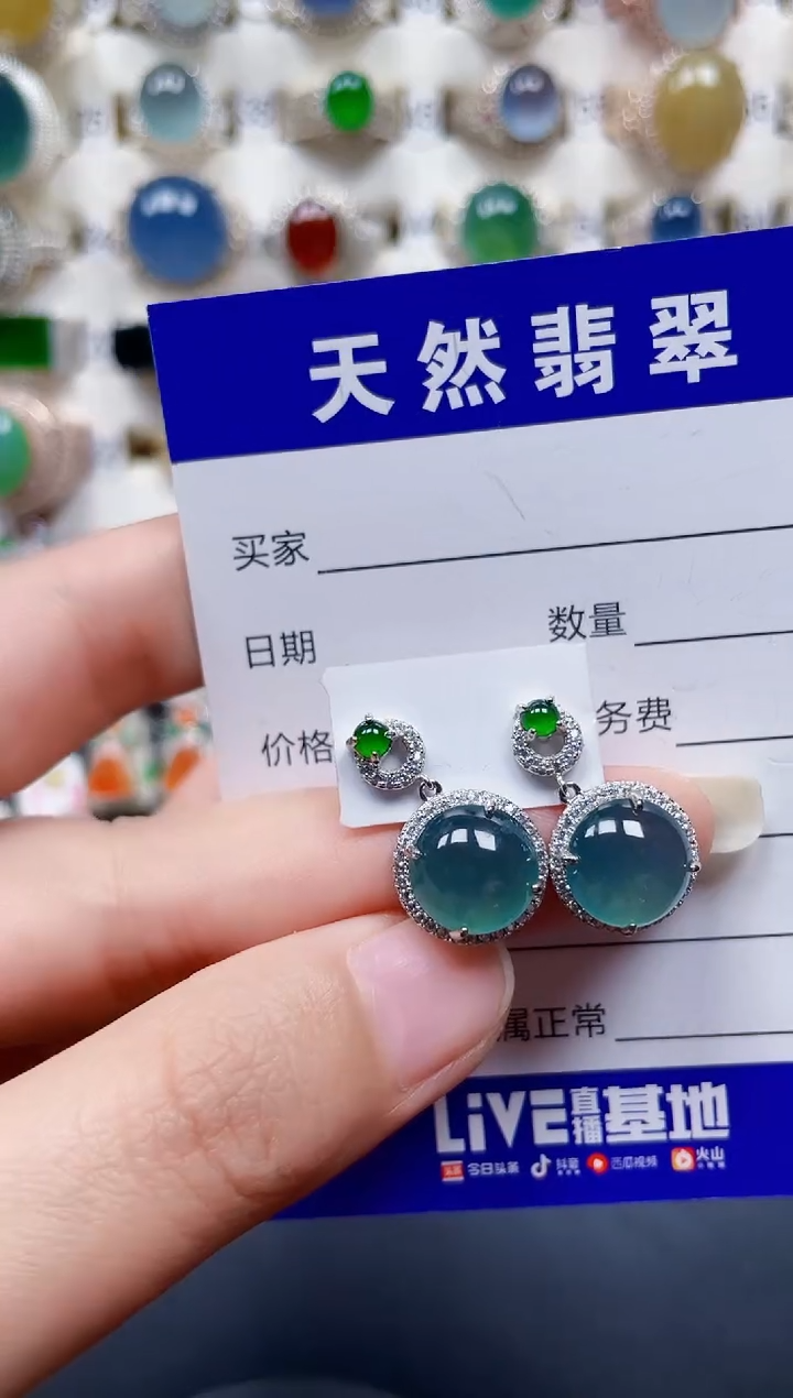 银S925镶嵌翡翠耳饰211