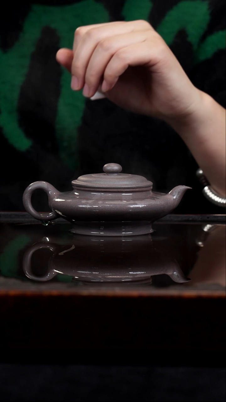 茶壶紫砂半手工天青泥虚扁