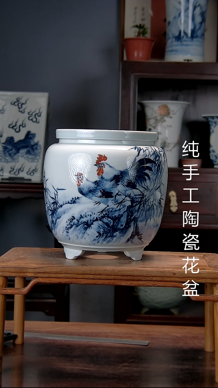 雄*景德镇手工陶瓷花盆.微瑕