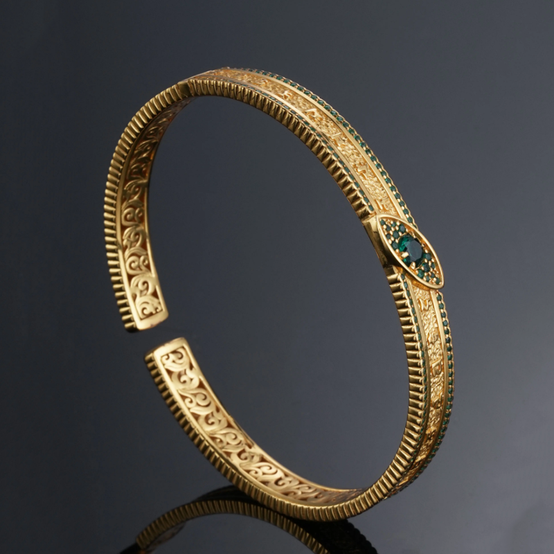 925银手镯 s925银制品 喜三福传承文创 大黑天财神咒轮 百搭手镯