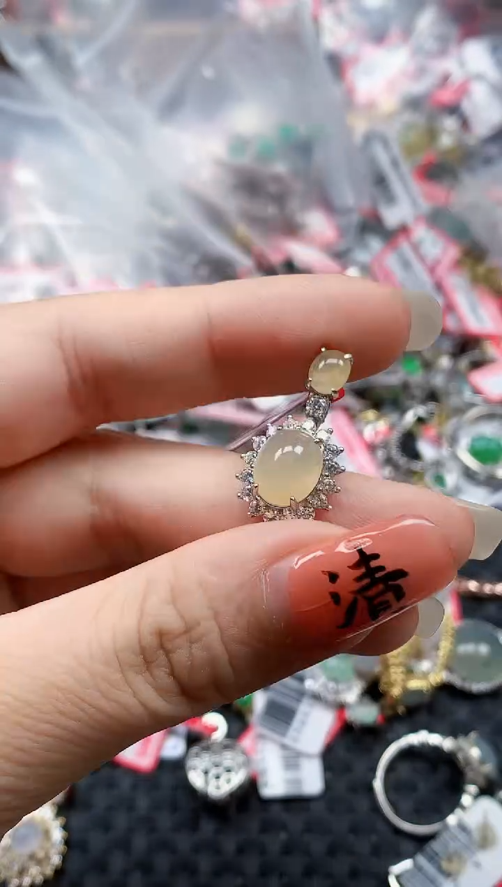 银S925镶嵌戒指翡翠天然A货缅甸翡翠