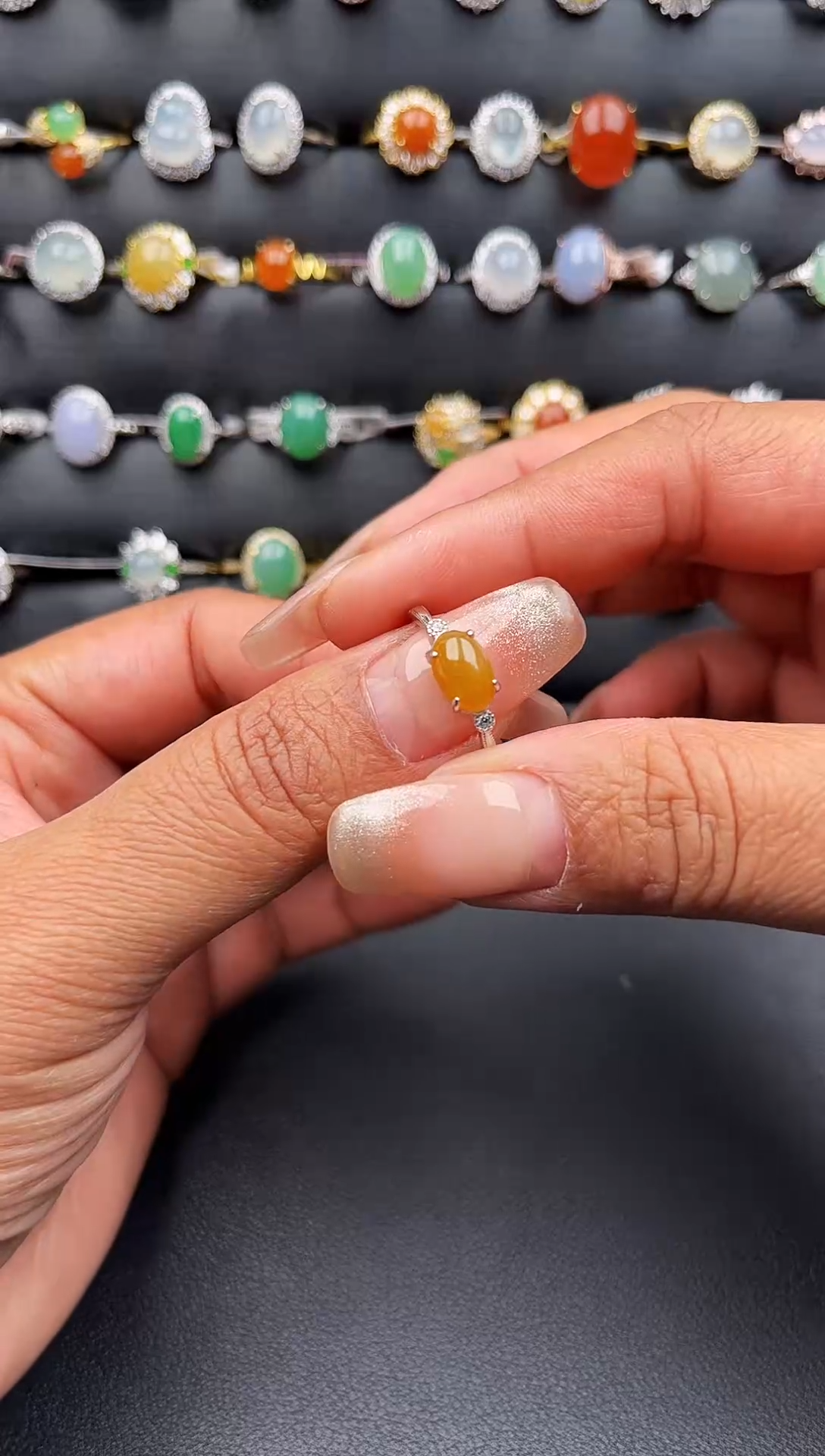 【闪购商品】翡翠戒指银S925镶嵌缅甸天然A货翡翠S925银镶嵌