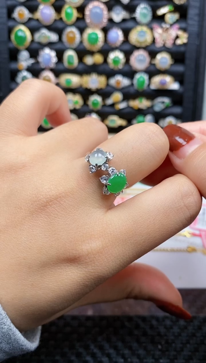 银S925镶嵌戒指翡翠474