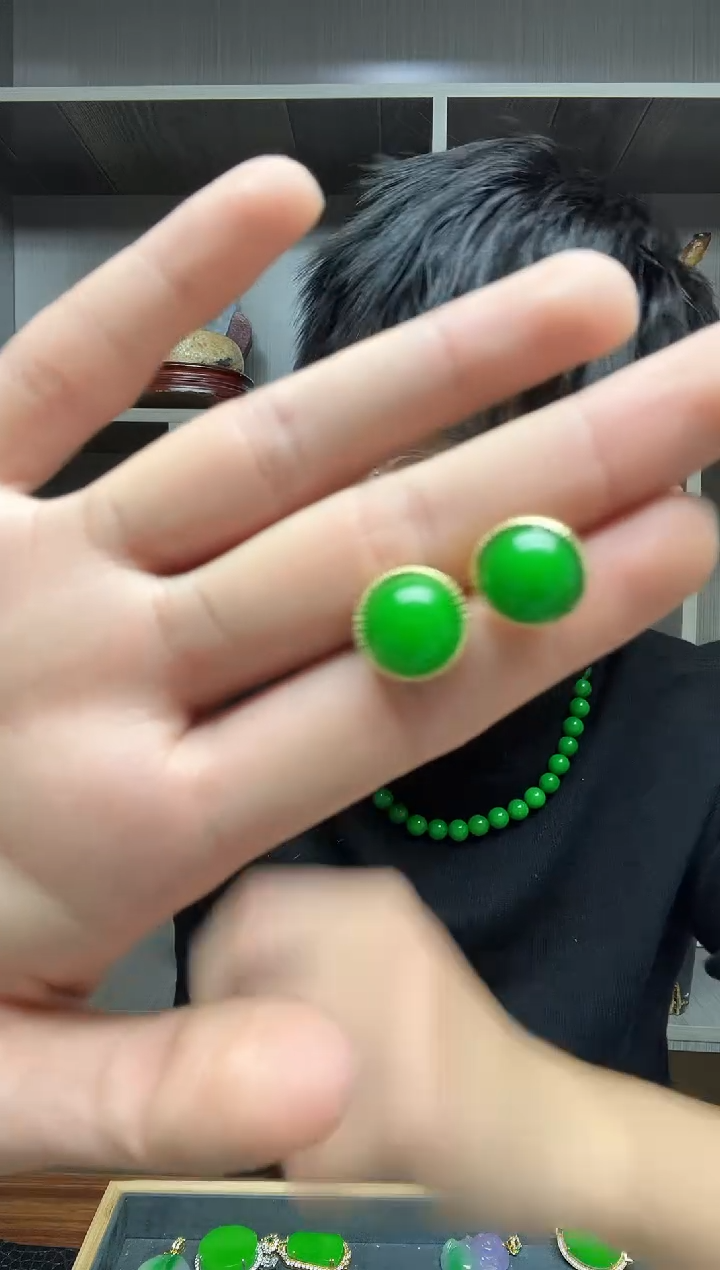 【闪购商品】翡翠耳钉14K金镶嵌耳饰