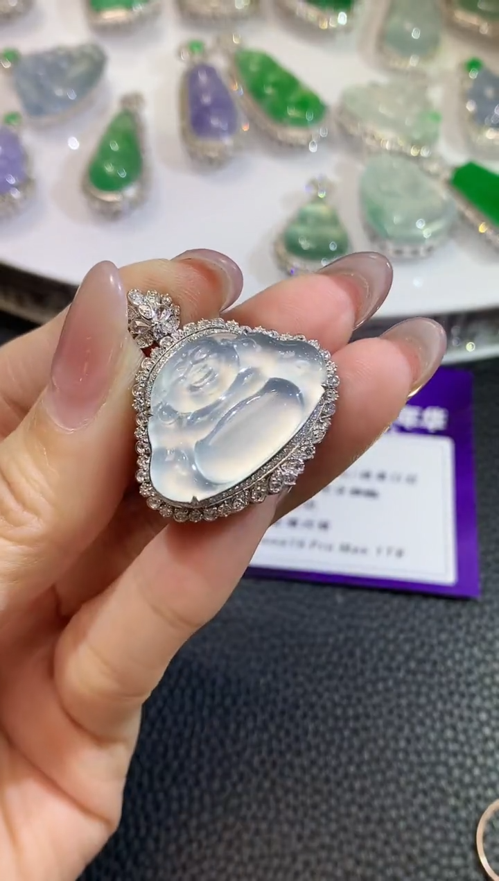 翡翠18K金镶嵌吊坠(不含链)C39