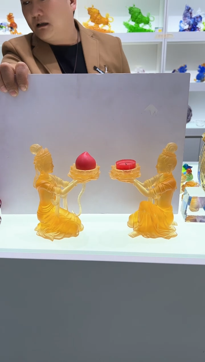 【闪购商品】泥塑古法琉璃仙女烛台摆件