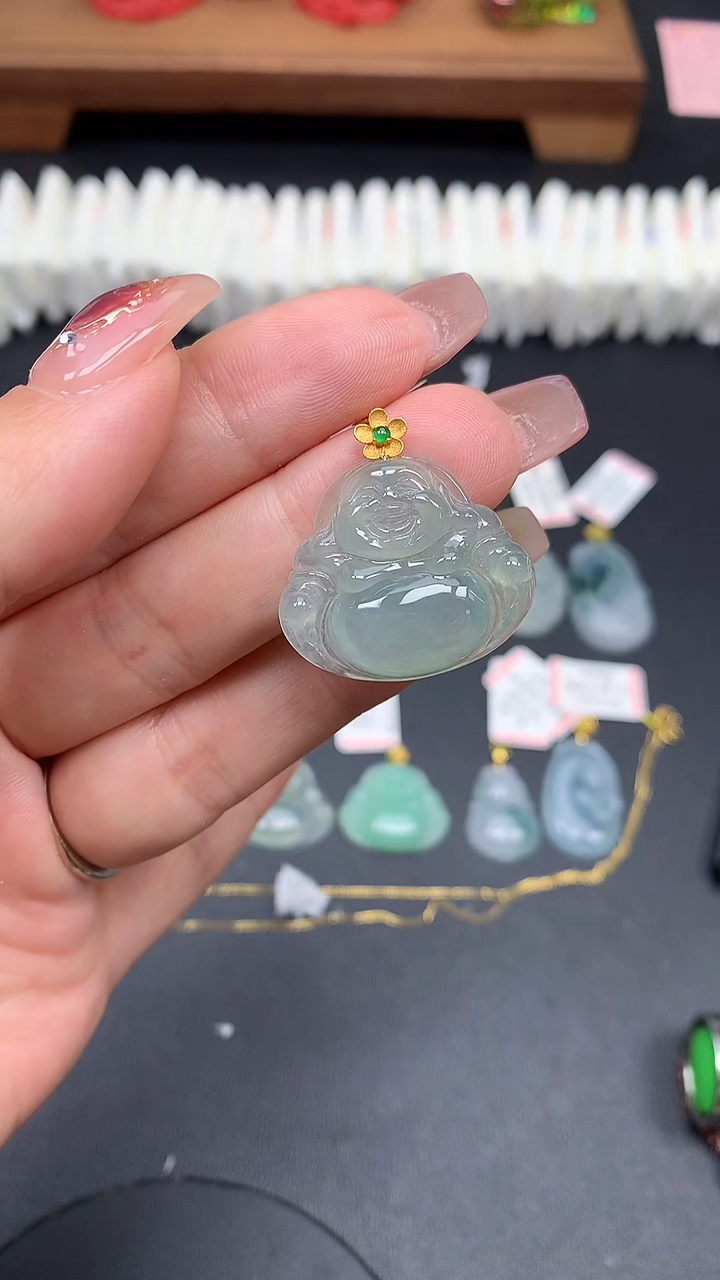 翡翠18K金镶嵌吊坠(不含链)MS180176