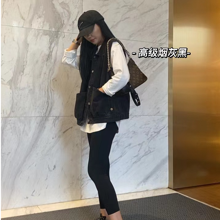 嘿嘿女装中短款适合中小个子大口袋牛仔无袖休闲百搭简约上衣马甲
