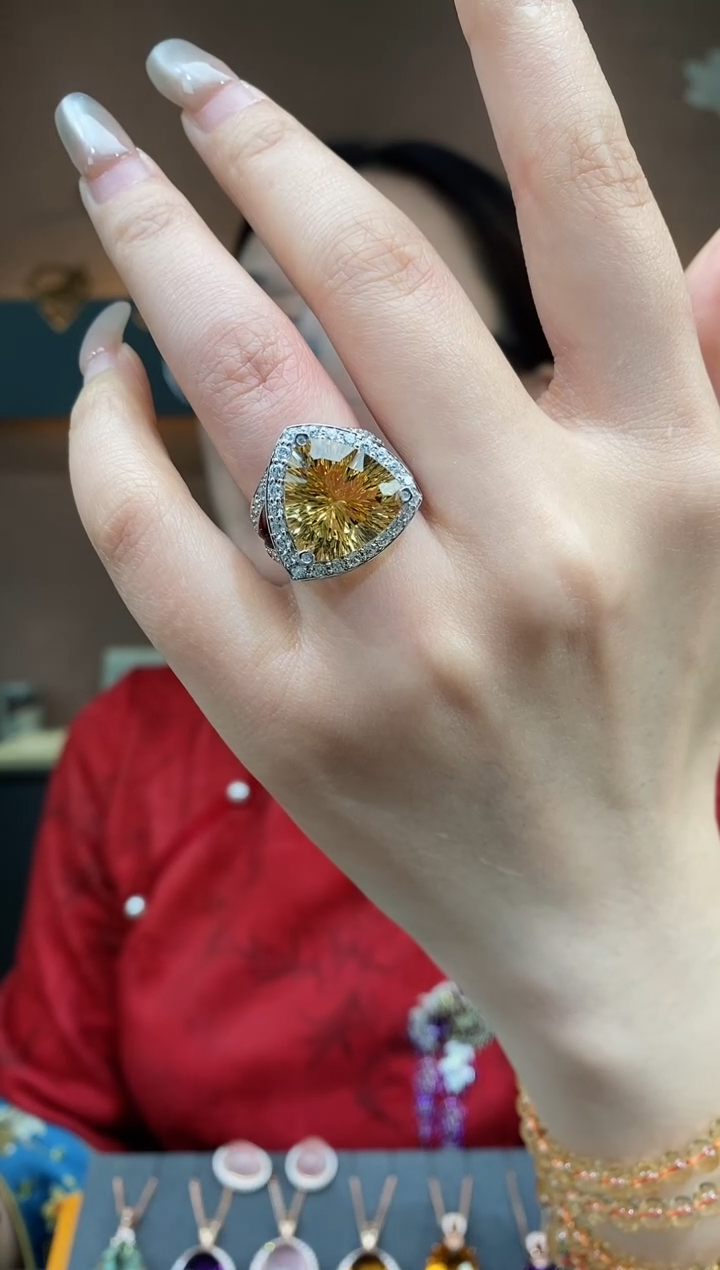 【闪购商品】黄晶戒指银S925镶嵌黄晶戒指 12#