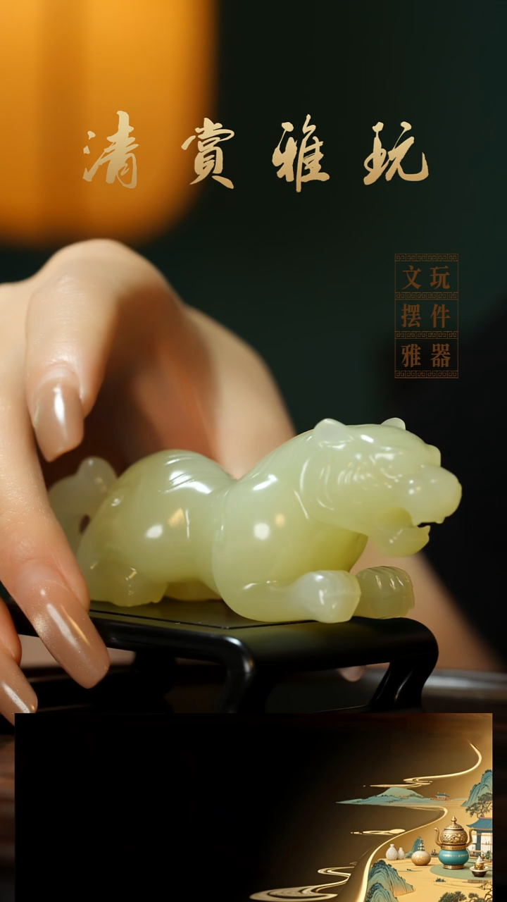 玉《伏虎》手把件摆件