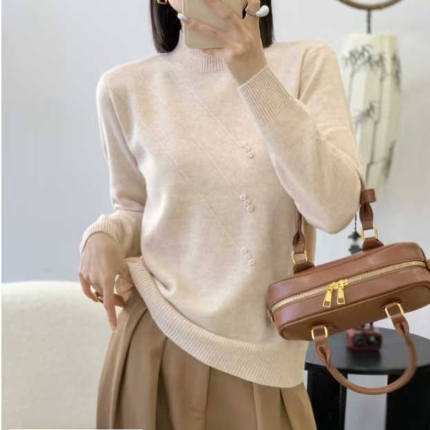 单股单层女士半高领女士套头衫