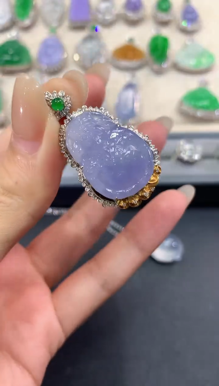 【闪购商品】翡翠吊坠(不含链)18K金镶嵌a127紫货有色差