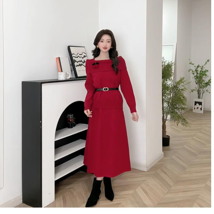 IEF/爱依服一整套穿搭2025冬季新款韩版大方得体通勤毛织上下套裙