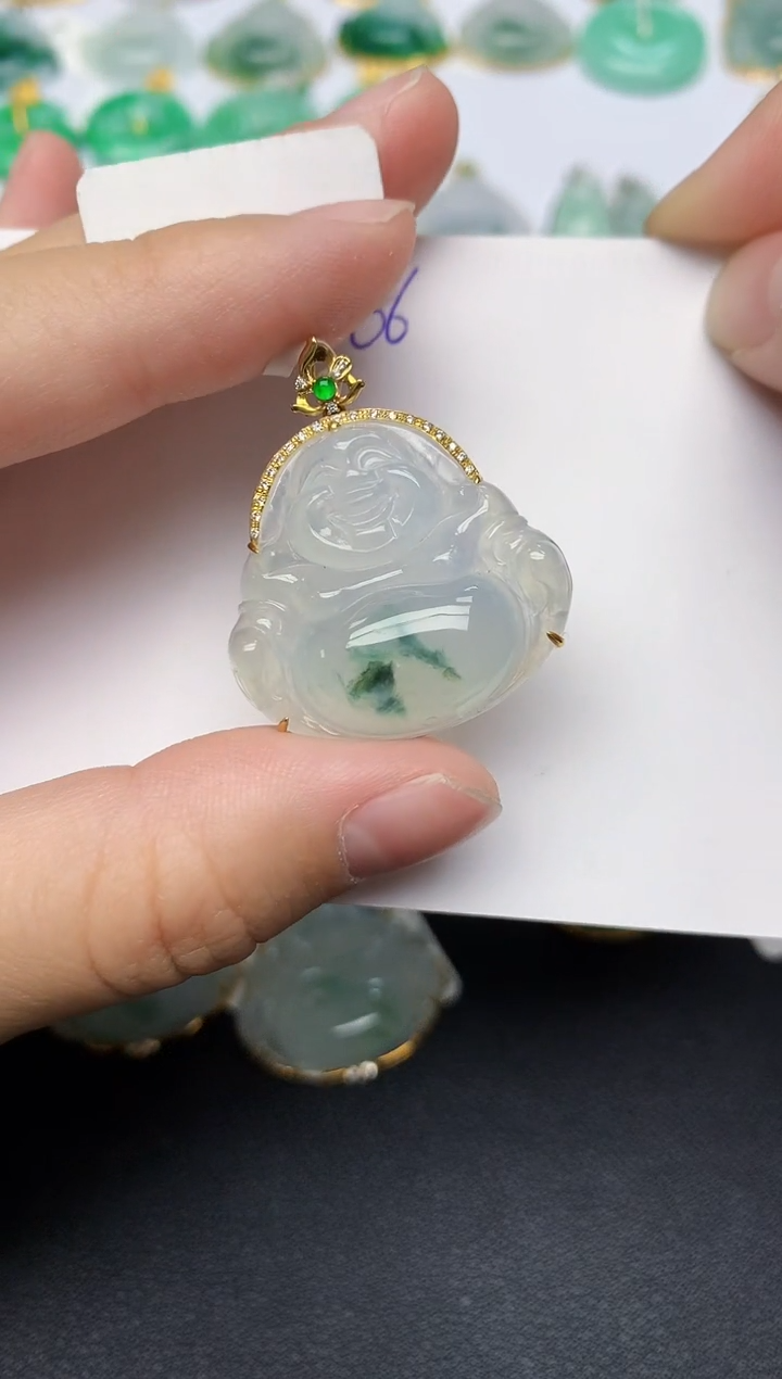 颈饰18K金镶嵌翡翠天然缅甸A货翡翠百元以上9元证书费自理