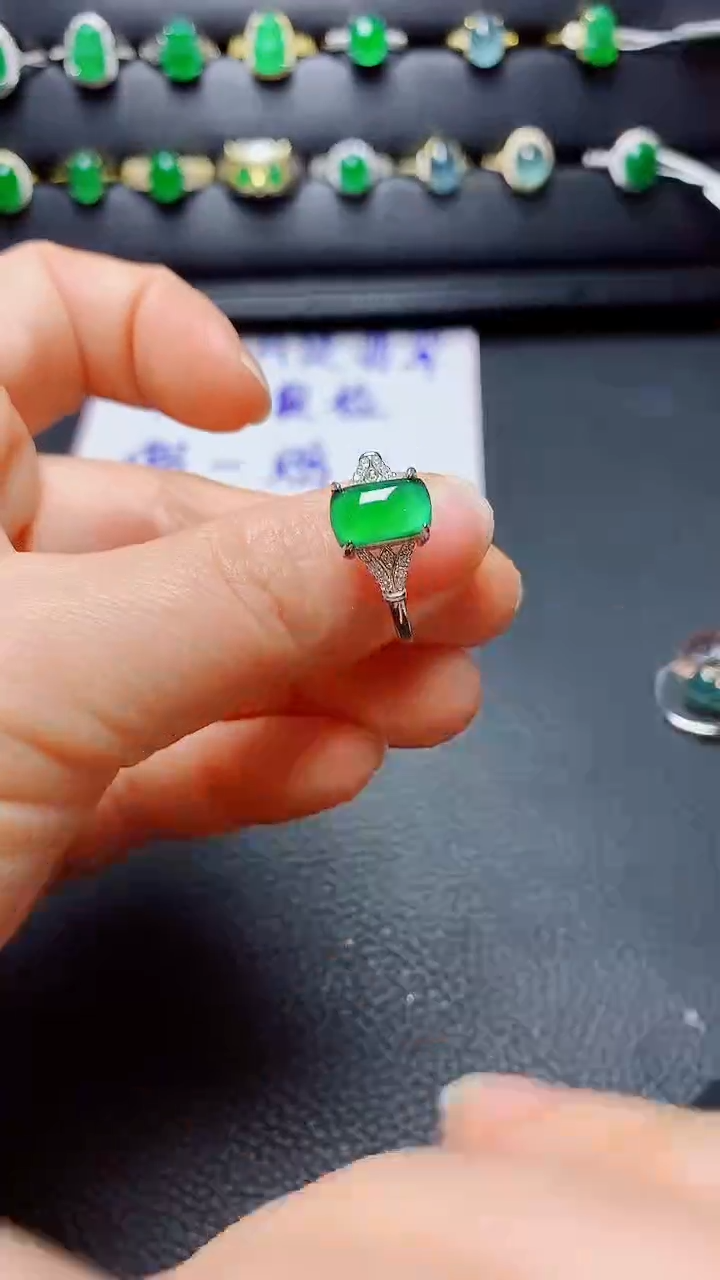 银S925镶嵌戒指翡翠天然翡翠A货s925银镶