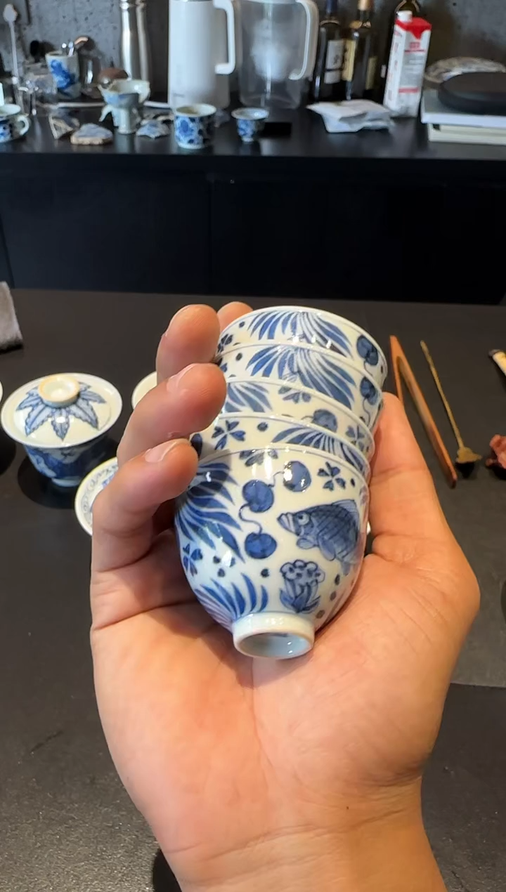 溪蘭仰元 鱼藻纹迷你小鸡心杯