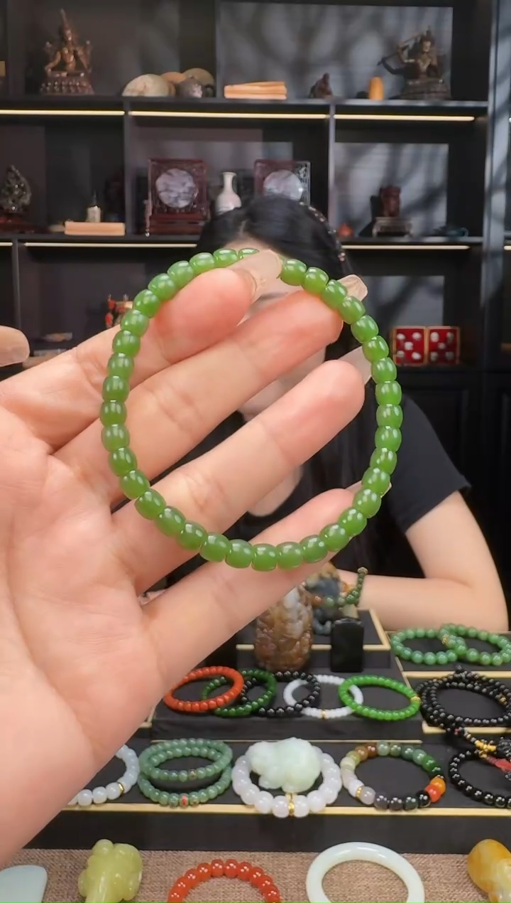 和田玉未镶嵌颈饰6mm碧玉极致手串