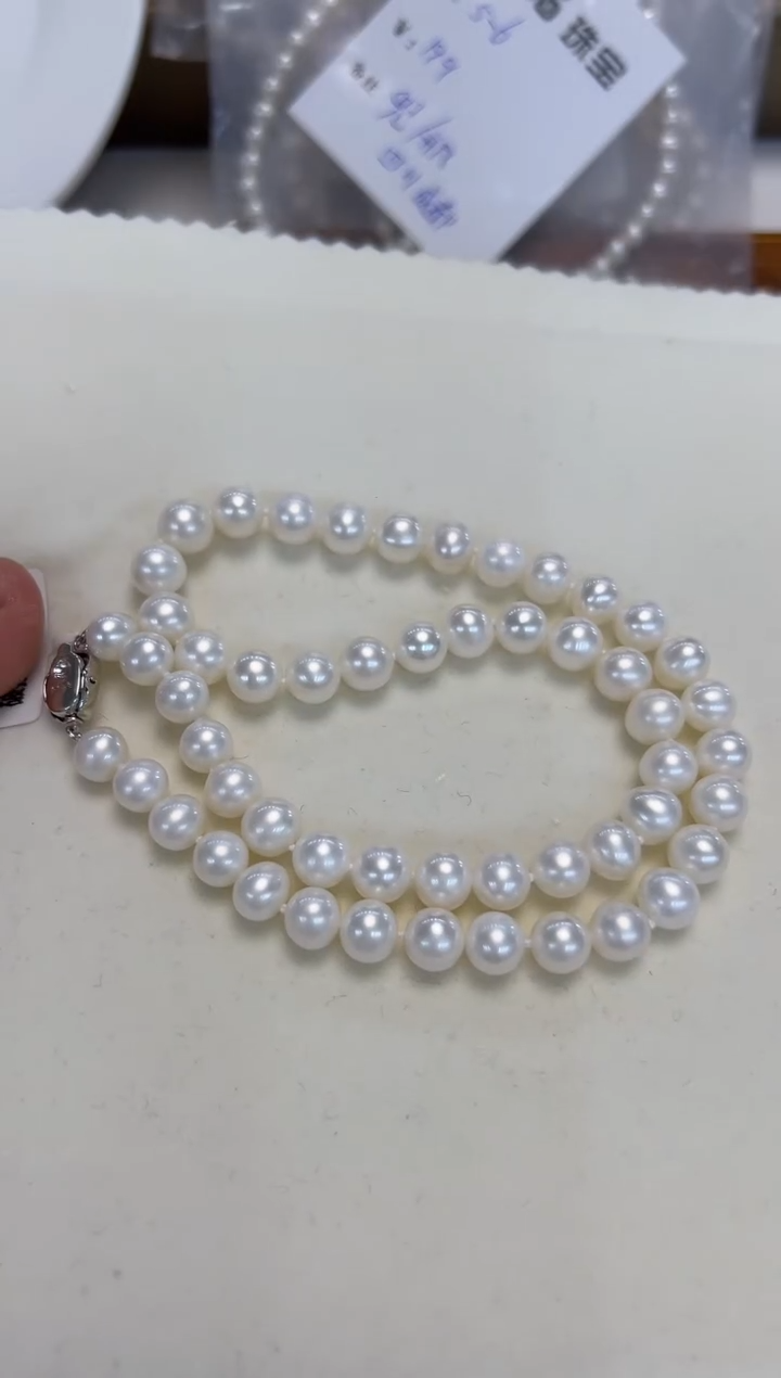 颈饰银S925镶嵌淡水珍珠7.5-8.5mm无核白珠项链