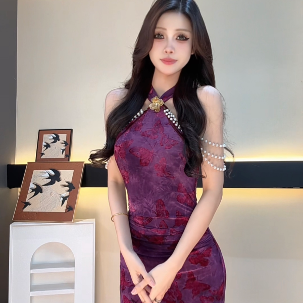 【茜茜推荐】包臀裙镂空领无袖连衣裙气质旗袍裙中国风YNNXM51527