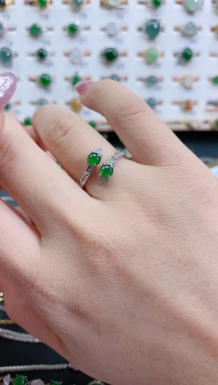 银S925镶嵌戒指翡翠天然翡翠